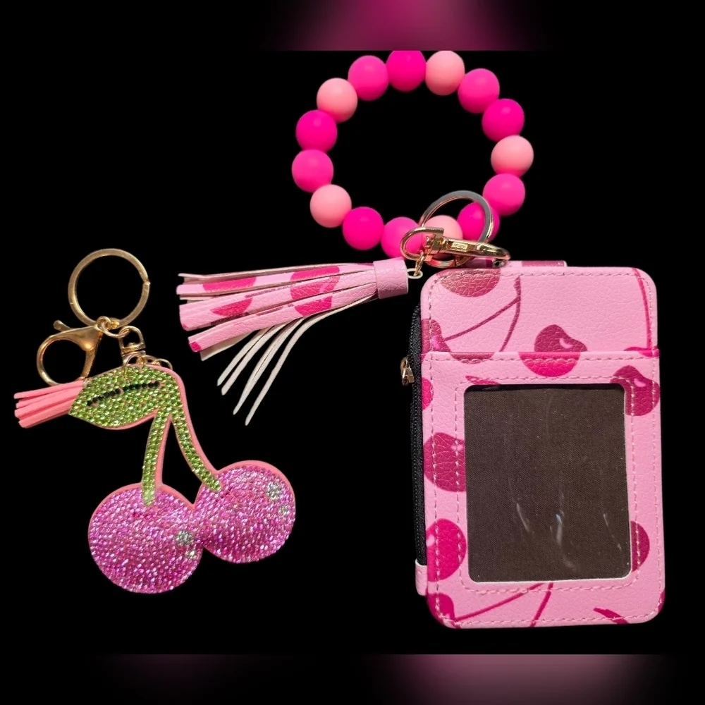 Cherry Pattern Wallet and Keychain Set